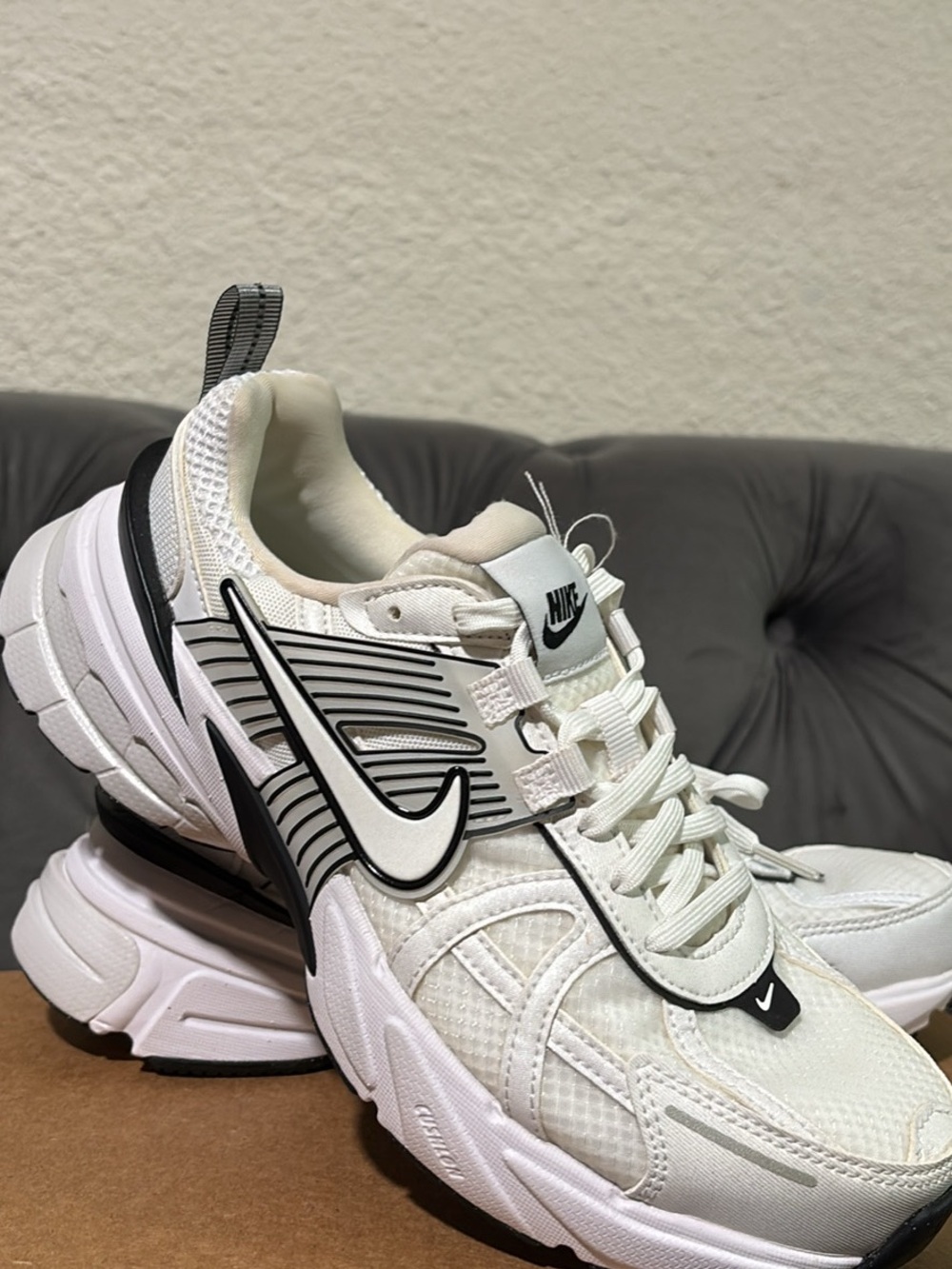 Nike White and Black Retro-Style Running Shoes